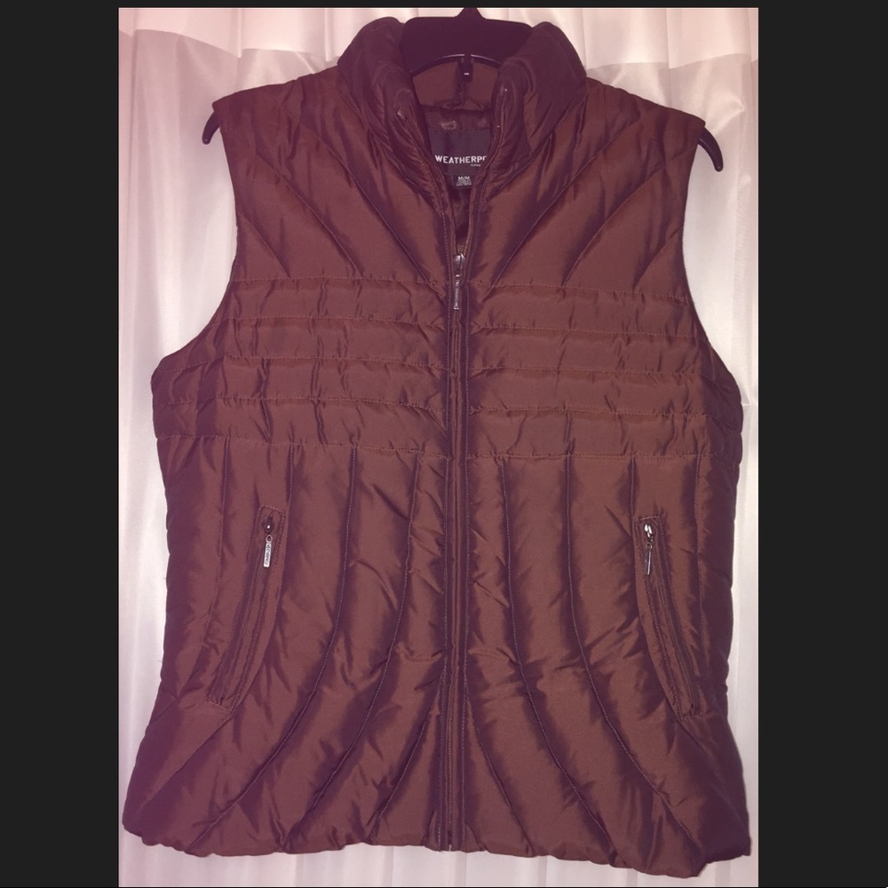 Weatherproof down puffer vest iridescent shimmer brown vest medium top warm vest